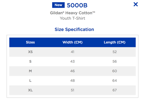 Gildan Softstyle Youth Size Chart