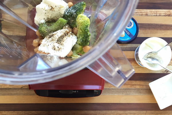 Ingredients for the Broccoli Cottage Cheese Spread in the OmniBlend blender