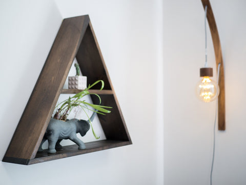 Triangle Shelf + Animal Planter + Curved Lamp