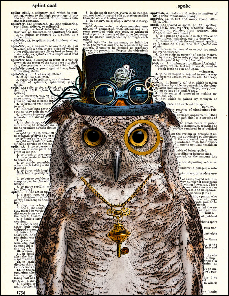 Steampunk Owl - Dictionary Art Print – Fresh Prints of CT