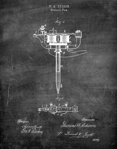 An image of a(n) Stencil Pen Tattoos 1877 - Patent Art Print - Chalkboard.