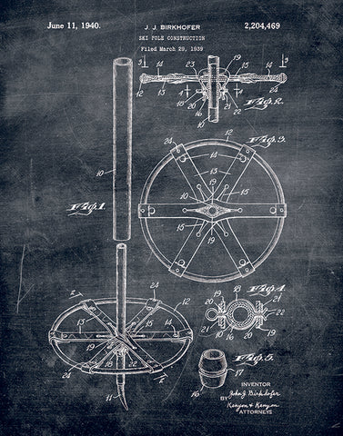 An image of a(n) Ski Pole Patent Art Print Chalkboard.
