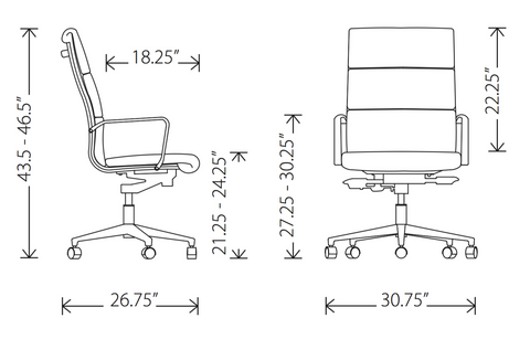 Dimensions of Lucia high back office chair