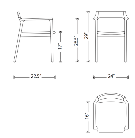 Dimensions of Caitlan dining armchair