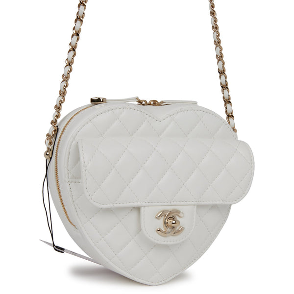 Chanel CC In Love Large Heart Bag White Lambskin Light Gold Hardware