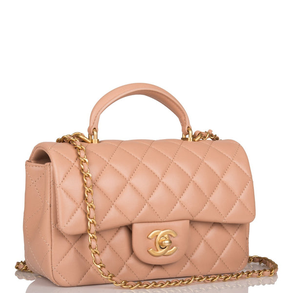 chanel mini top handle beige