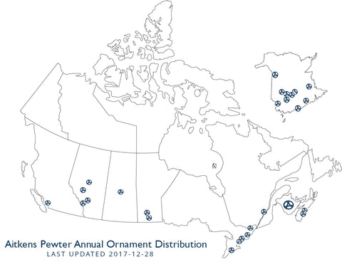 map of aitkens pewter annual ornaments found across canada