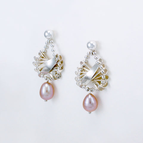 scalloped earrings, silver & natural pink freshwater pearl