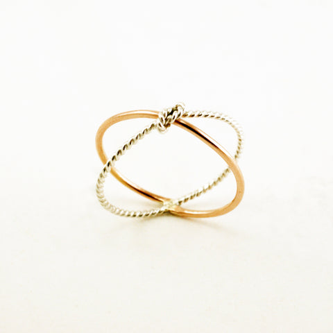 knot cross ring, silver & 14kt rose gold