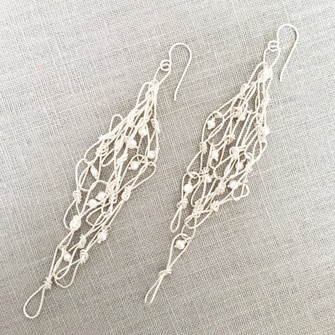 loop knot earrings, silver & pearls
