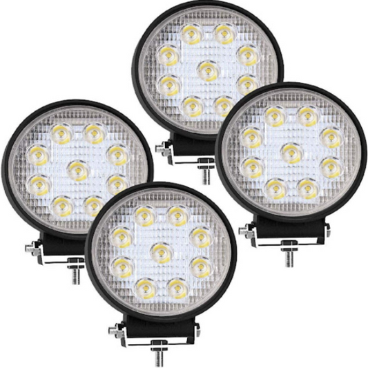 Set 4 proiectoare rotunde, 9 LED 42W auto off-road, IP 67