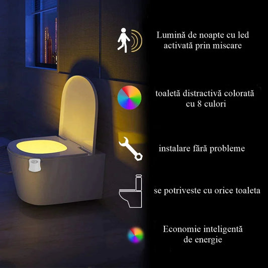 Lampa Led WC 8 culori cu senzori rezistenti la apa, miscare lumineaza toaleta noaptea