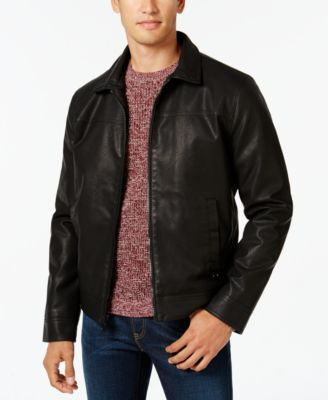 calvin klein men's leather bomber jacket