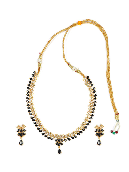 Elegant Black American Diamond Gold Plated Sleek Necklace | Shop Now!