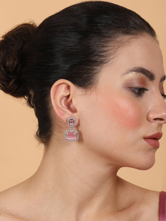Exquisite Minimalist Look Pastel Pink CZ AD Statement Earrings