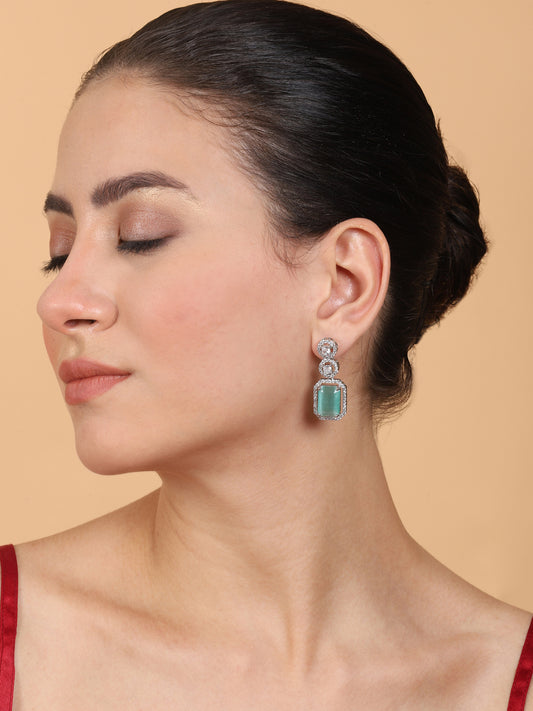 Silver Plated Minimalist Turquoise CZ Stud Earrings