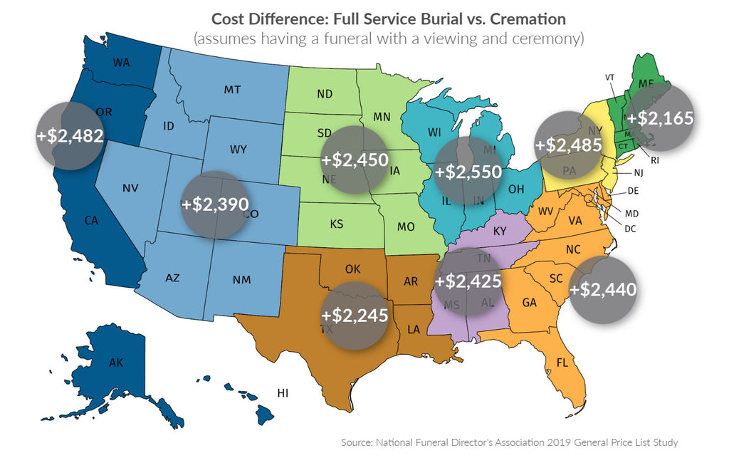 funeral cost comparison map