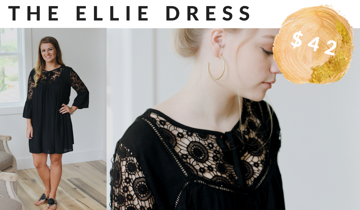 Ellie knit lace little black long sleeve dress