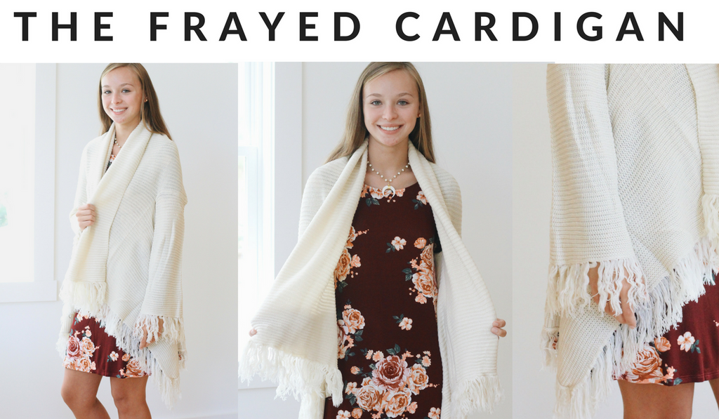 frayed knit cardigan in cream from beaufort proper women's clothing boutique