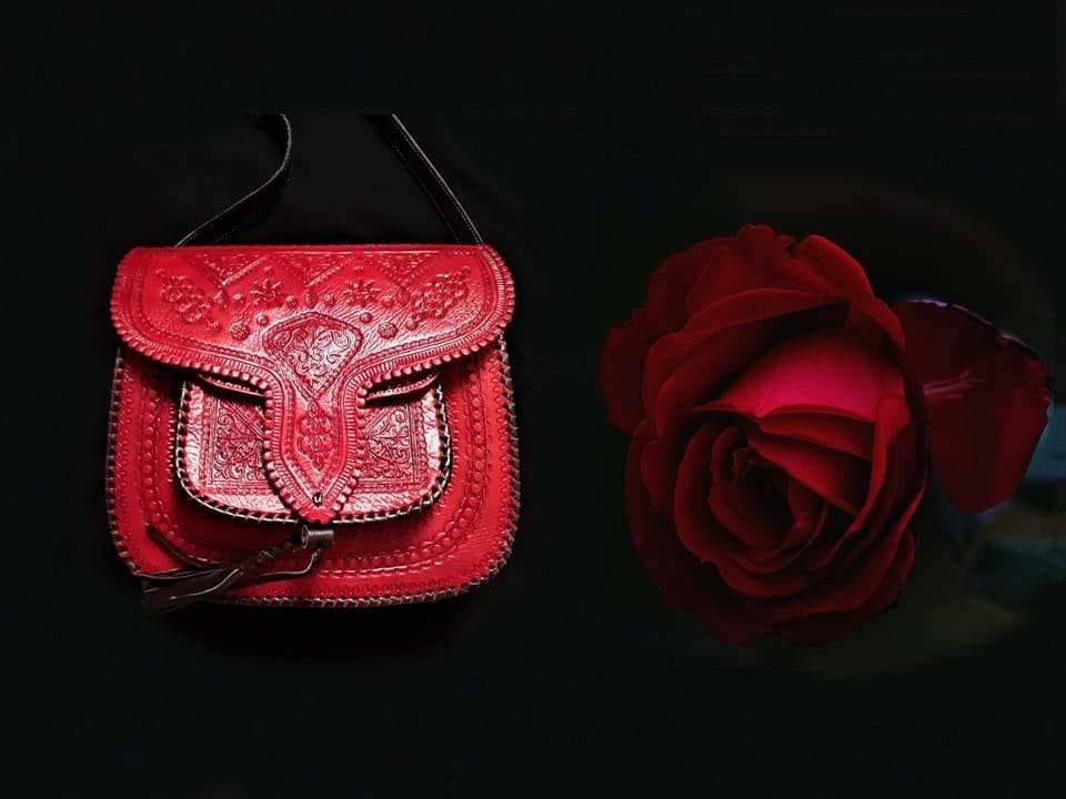 LSSAN Handbag - Red - Heart  Leather Shoulder Bag By Moroccan Corridor®