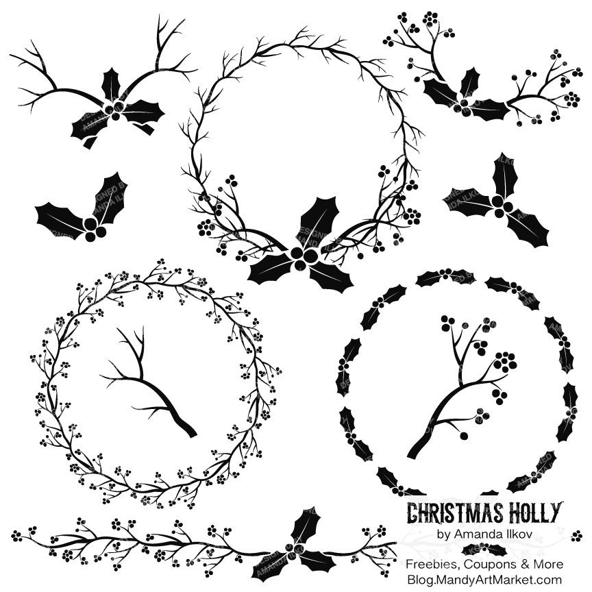 christmas wreath clipart black and white - photo #34