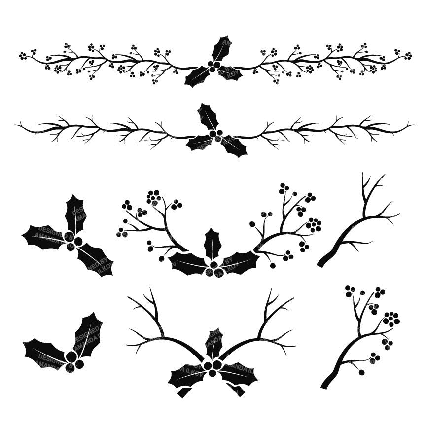 clip art holly leaves black and white - photo #22