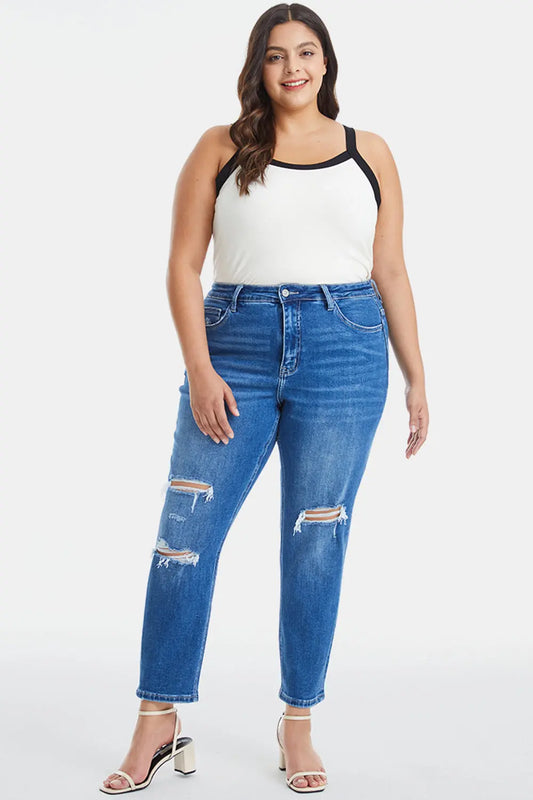 BAYEAS Full Size Distressed High Waist Mom Jeans - Image #1