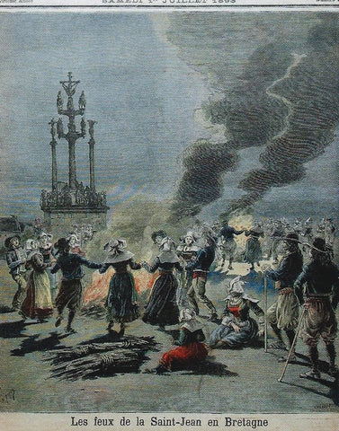 Midsummer/Saint John's Day bonfire with festivities in front of a Christian