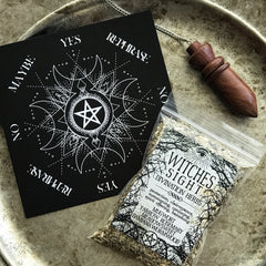 Witches Sight Pendulum Kit With Pendulum Board, Divination Herbs, and Wood Chambered Pendulum