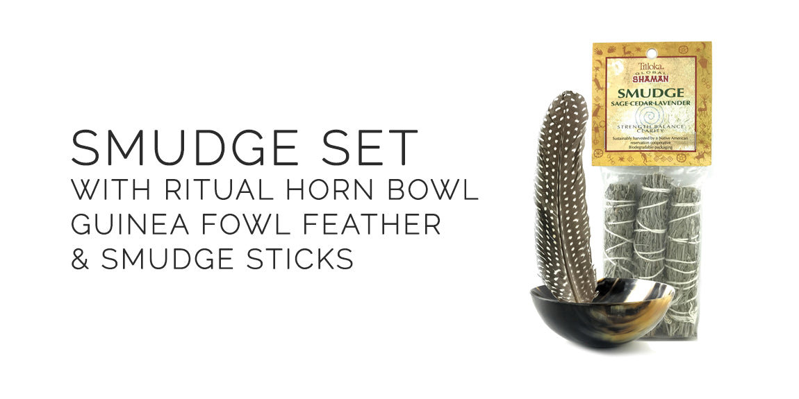 Sabbat Box Smudge Set With Smudge Sticks Ritual Horn Bowl and Feather