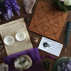Wiccan Elemental Charging Plate With Element Alchemy Symbols By Alaska Laser Maid Featured Inside the 2018 Elemental Magick Ostara Sabbat Box