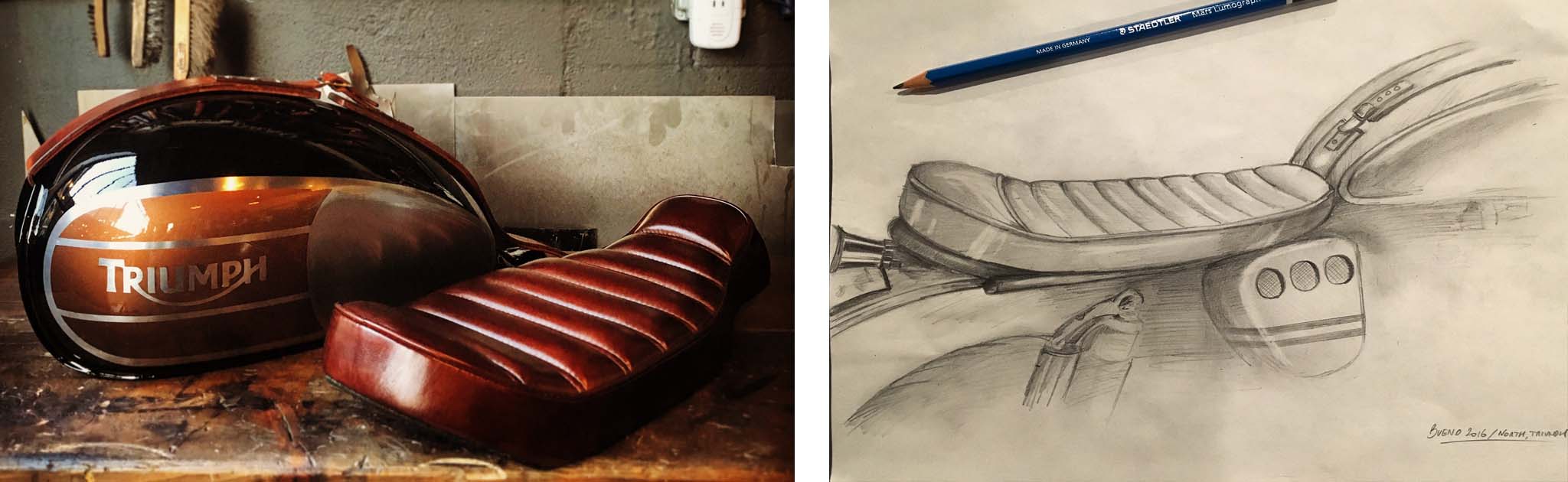 Motorcycle Leather Saddle and sketched design