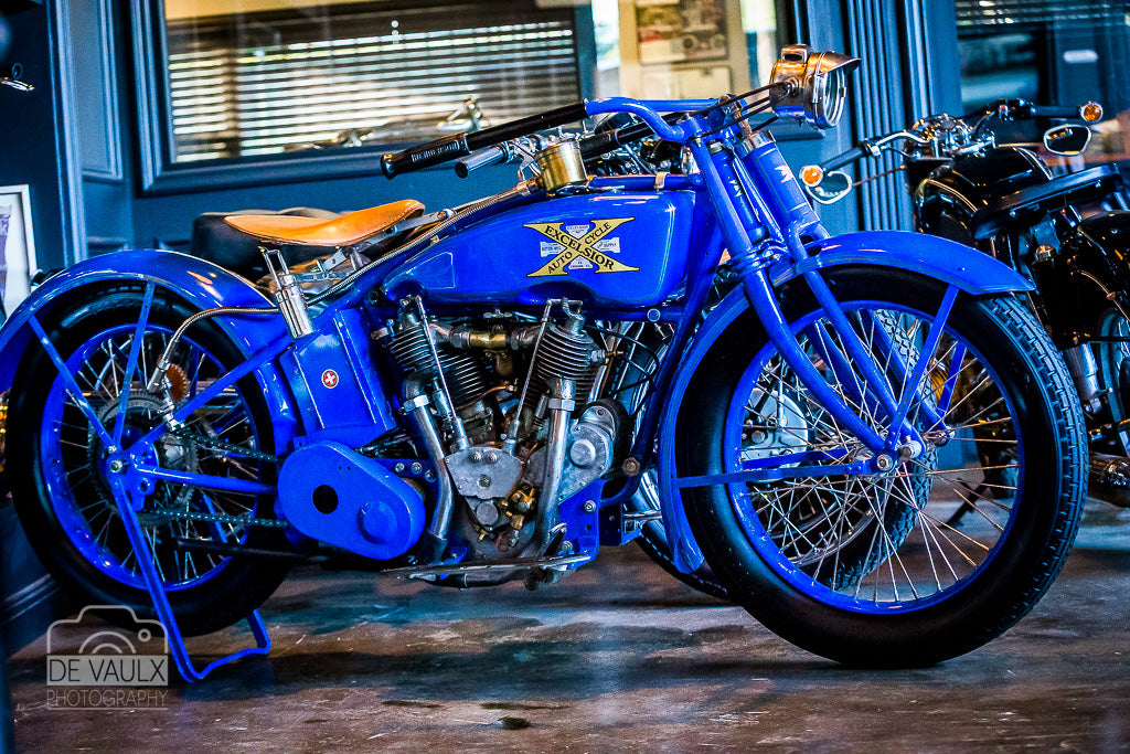 Heroes Motors workshop blue motorcycle