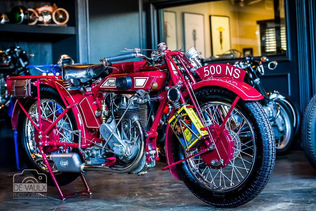 Heroes Motors workshop red motorcycle