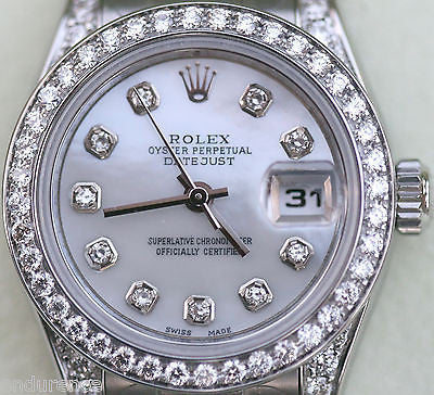 rolex ladies datejust diamond bezel mother of pearl