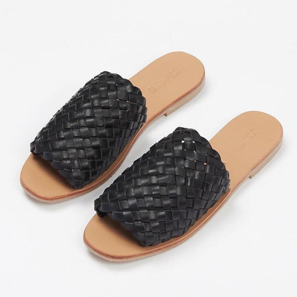 woven slides tan