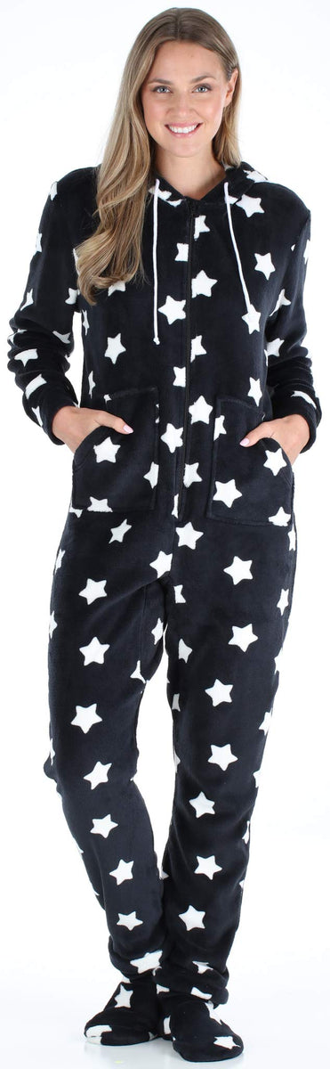 Black Star Footed Onesie Pajama Hooded Women 2X Plus – PajamaCity