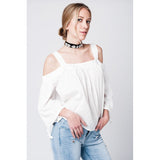 Off shoulder white lace top with angel sleeves - Ceiba Imports