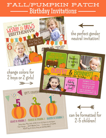 pumpkin patch fall themed birthday invitation