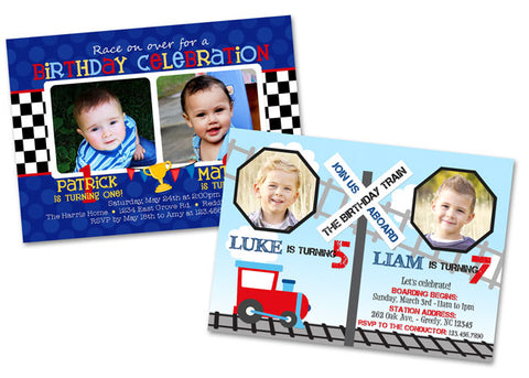 train-race-car-joint-birthday-party-invitations