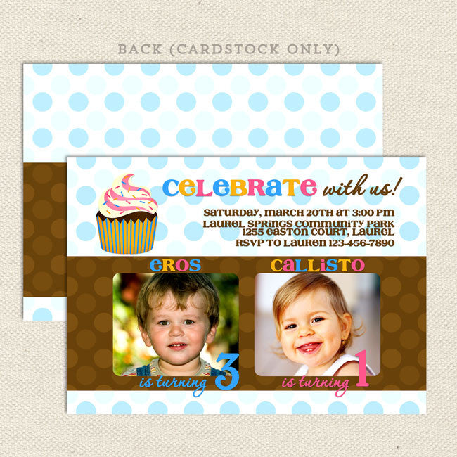 Cupcake Joint Birthday Party Invitations Lil #39 Sprout Greetings