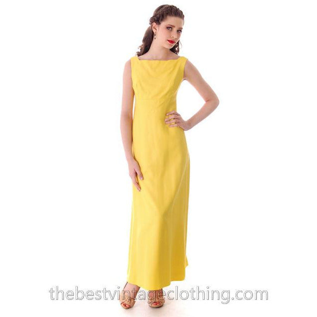 Vintage Summer Evening Gown Yellow Faille Maxi Small 1960s