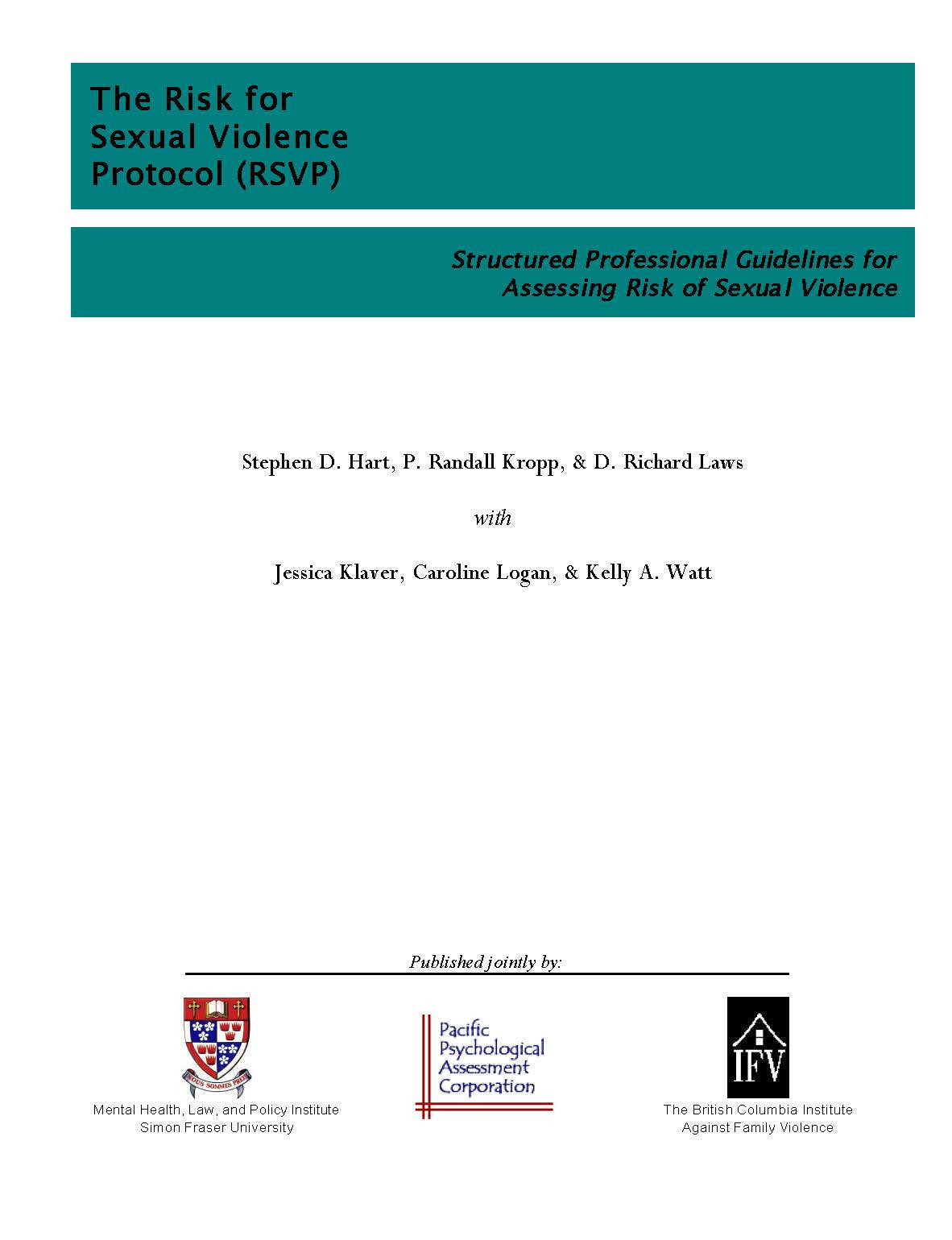 The Risk For Sexual Violence Protocol Rsvp Manual Proactive Resolutions Usa 3016