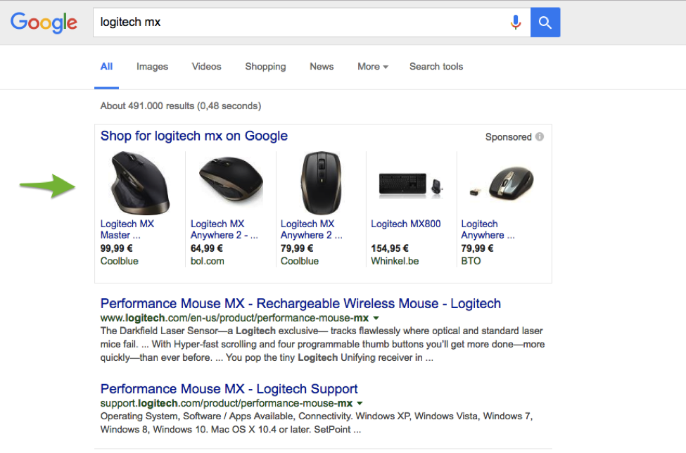 Google search results screen shot