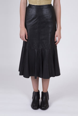 Girl Meets Edge Vintage Flutter Hem Leather Midi Skirt: Size 6