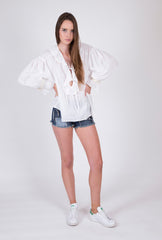 Uptown Downtown Contempo Casual White Victorian Style Blouse: One Size