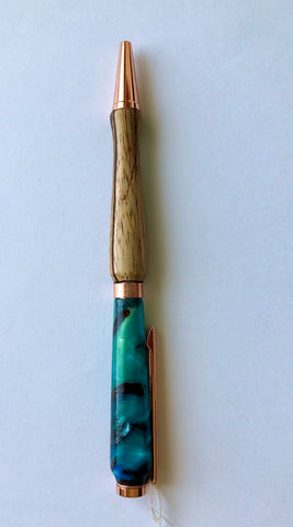 Hand made pen - wood and blue-green resin