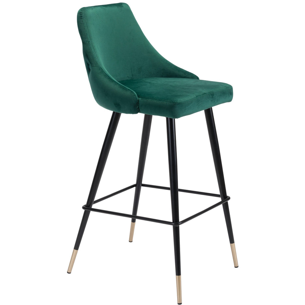 Luxe Green Velvet Bar Stool With Gold Tipped Steel Legs Minimal &amp; Modern