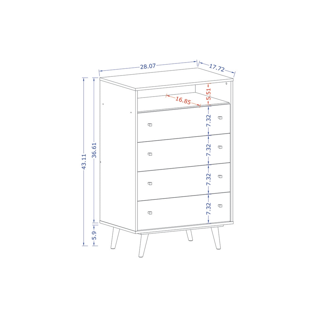 Manhattan Comfort Liberty 4 Drawer Dresser Chest In White And