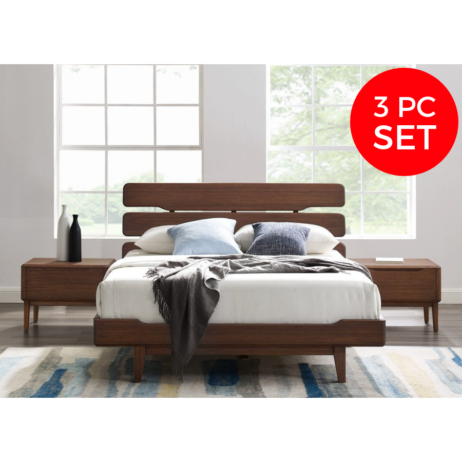 3pc Greenington Currant Modern California King Platform Bedroom Set Includes 1 California King Bed 2 Nightstands
